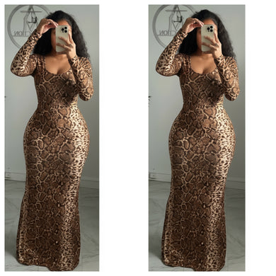 Snake skin  long sleeve maxi dress