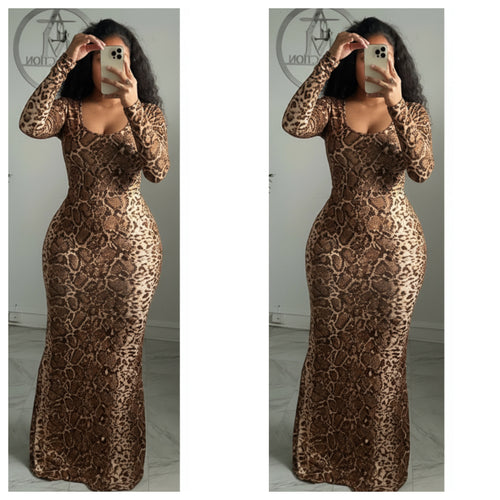 Snake skin  long sleeve maxi dress