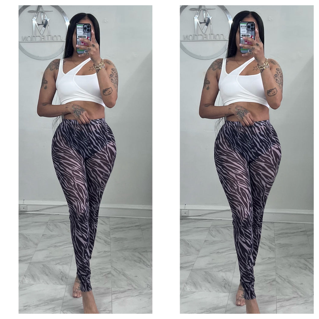 Grey zebra  mesh  leggings🩶