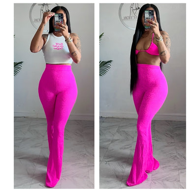 Hot pink lace textured mesh bell bottoms🩷