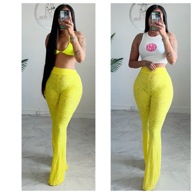 Yellow textured mesh bell bottoms💛