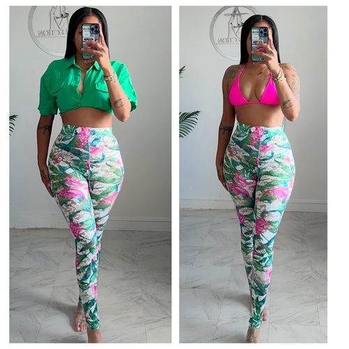 Lace floral high waist leggings💚