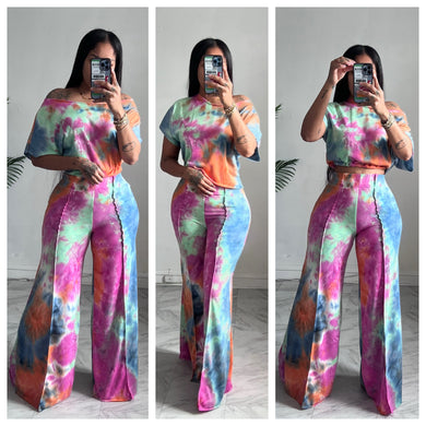 Rainbow tye dye raw edge alli set