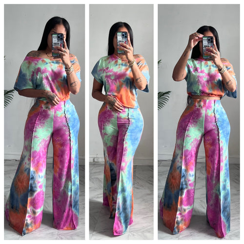 Rainbow tye dye raw edge alli set