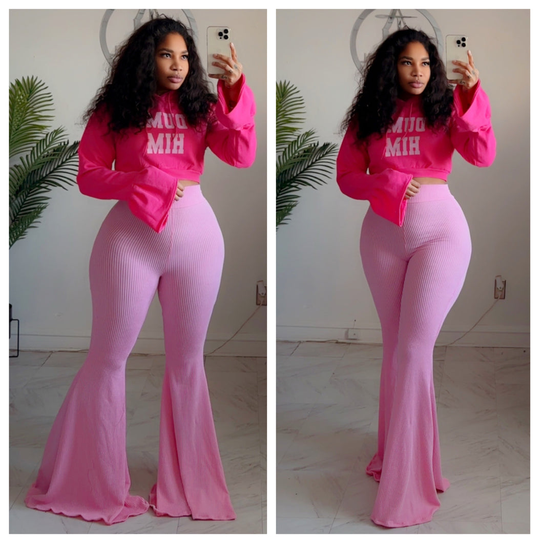 Pink super wide ribbed petal bottoms
