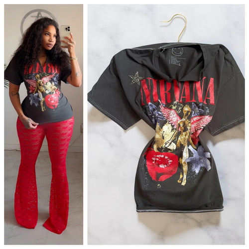 Charcoal nirvana lace up tee w/ red