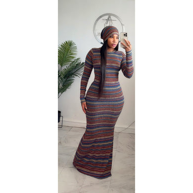 Cranberry multi stripe maxi and beanie