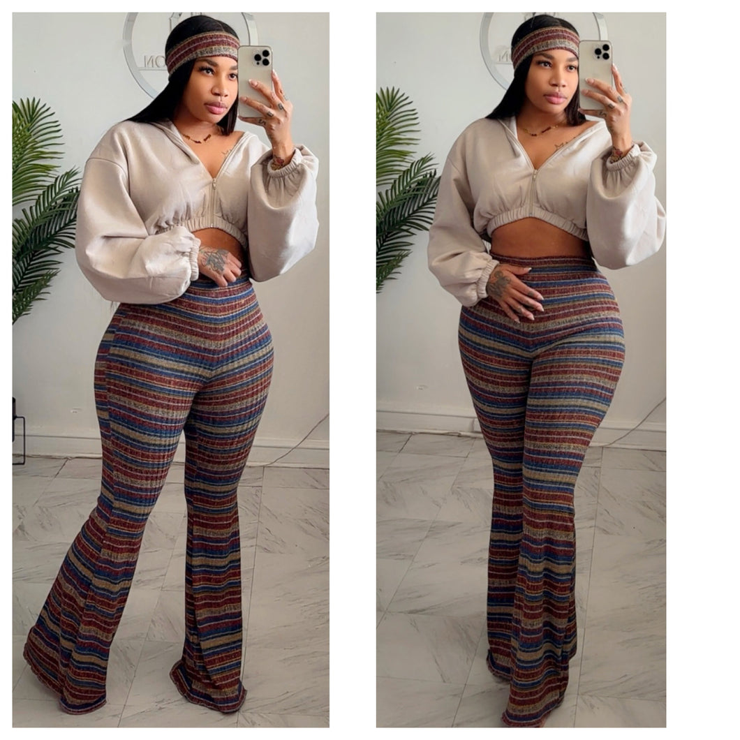 Cranberry multi stripe flares and head band