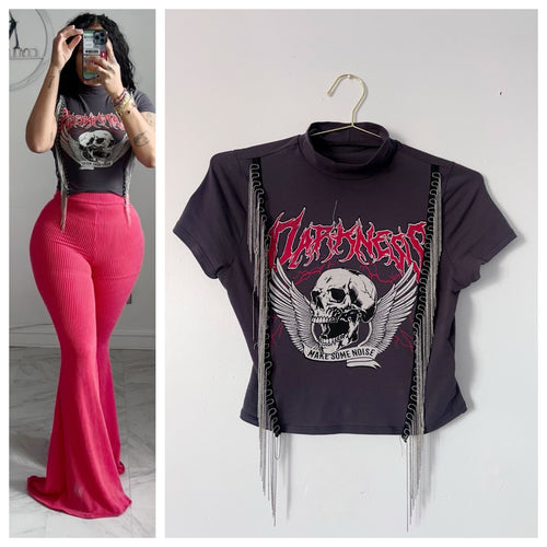 Metal fringe rock star tee