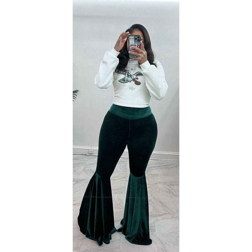 Green velvet petal bottoms pants