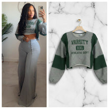 Varsity bubble sleeve oversized crop sweat shirt-ready to ship