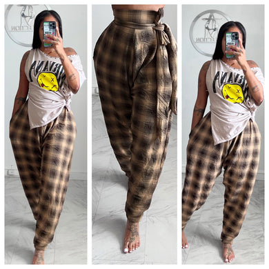Oversized plaid drop crotch joggers
