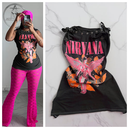 Charcoal nirvana lace up tee