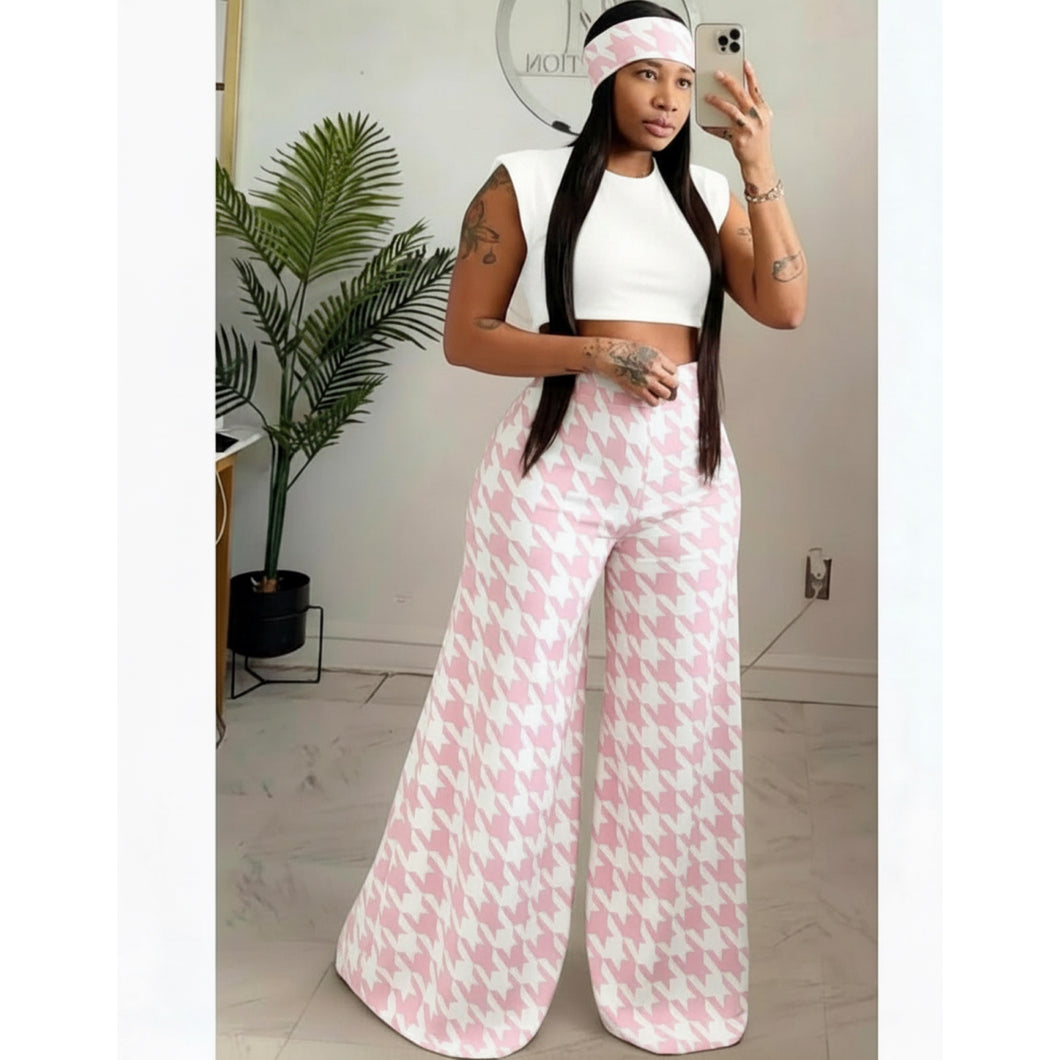 Pink Houndstooth Alli pants and HB• made to order