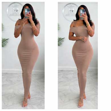 Mocha ruched ribbed dress