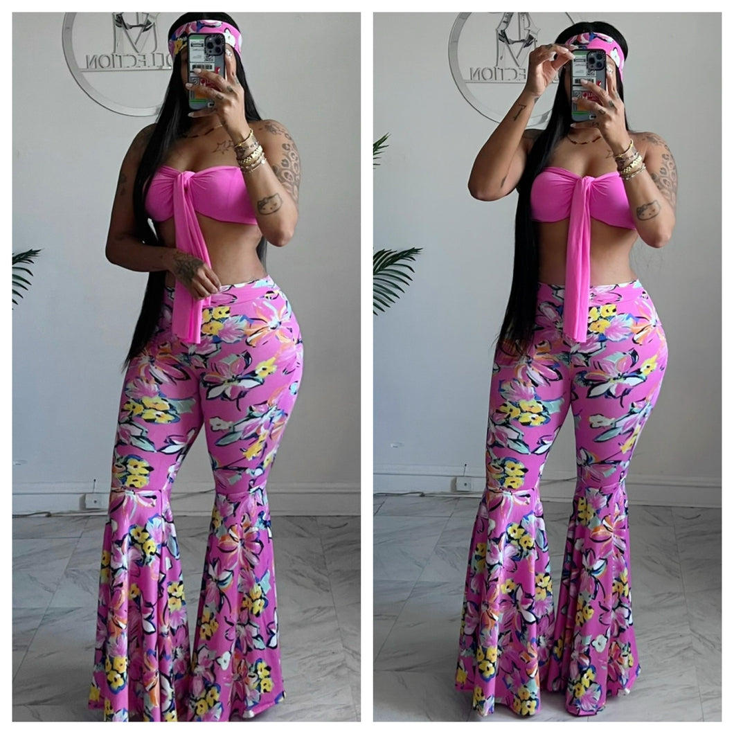 Pink floral high low petal bottom pants & HB