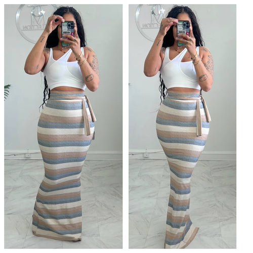 Nude stripe maxi skirt