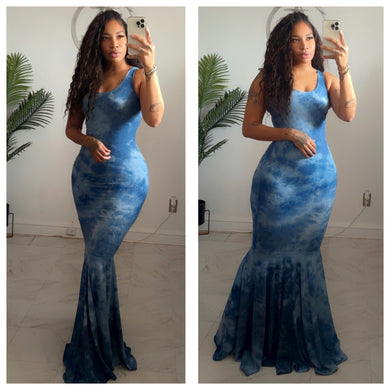Blue splash petal bottom dress  •made to order