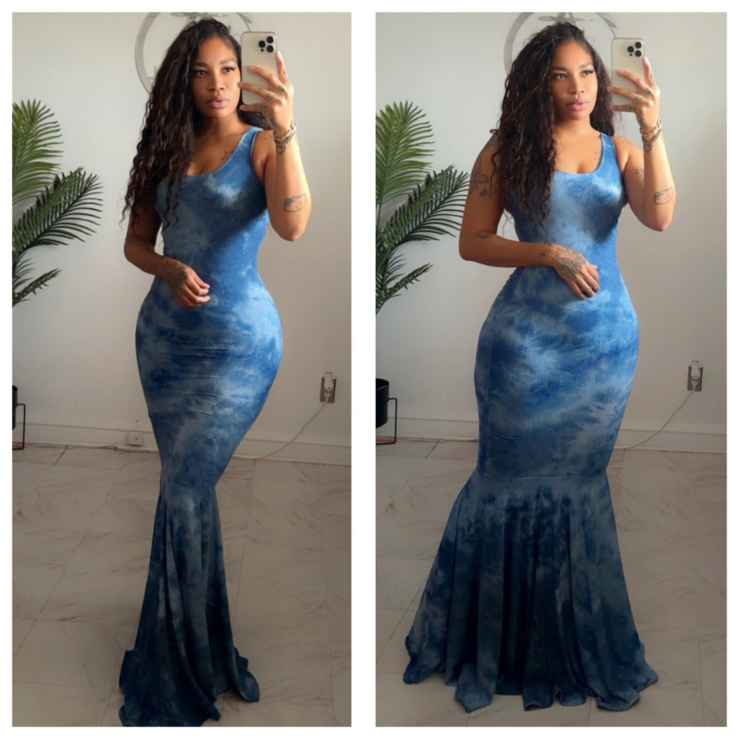 Blue splash petal bottom dress• ready to ship