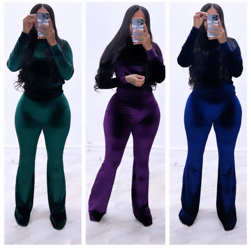 Flare leg velvet hoodie set