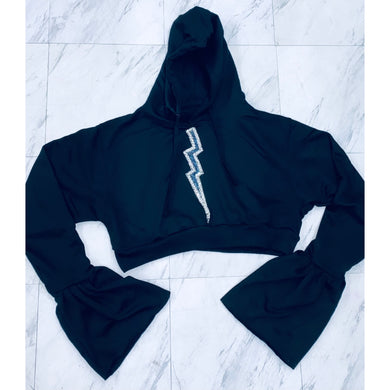 Black crystal lighten hoodie with petal sleeves